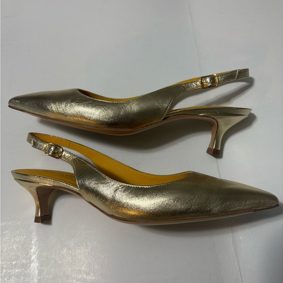 Mara Bini Italian Made Gold Leather Kitten Heel Slingbacks. 2in Heel. EU 38. - Picture 3 of 16